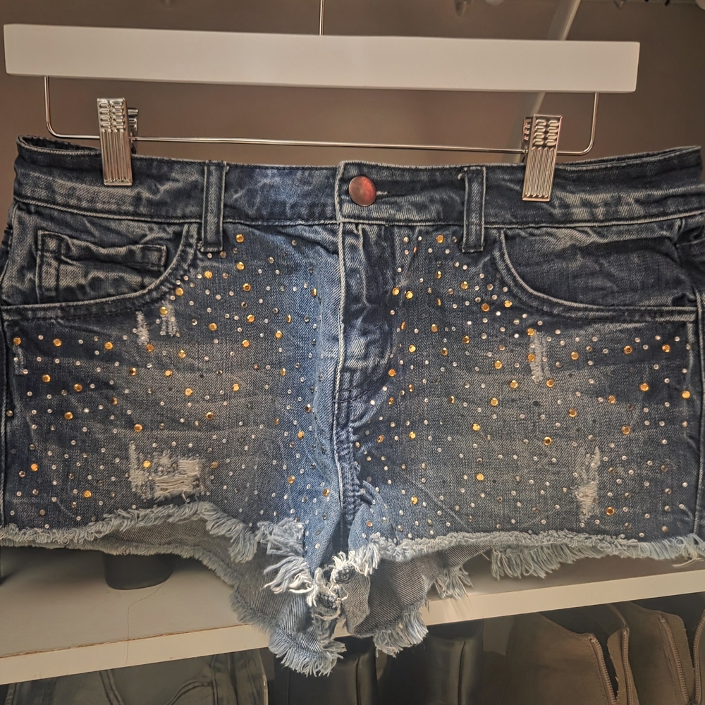 Forever 21 Blue Jean Shorts with Gold Studs